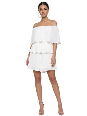Lulus Gala Ready White Pleated Off-the-Shoulder Romper XS Party Mini Summer